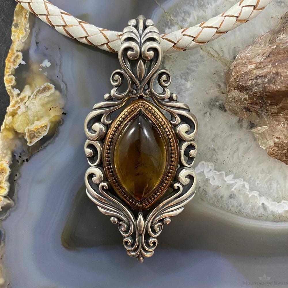 Carolyn Pollack Sterling & Bronze Amber Decorated Enhancer Pendant For Women
